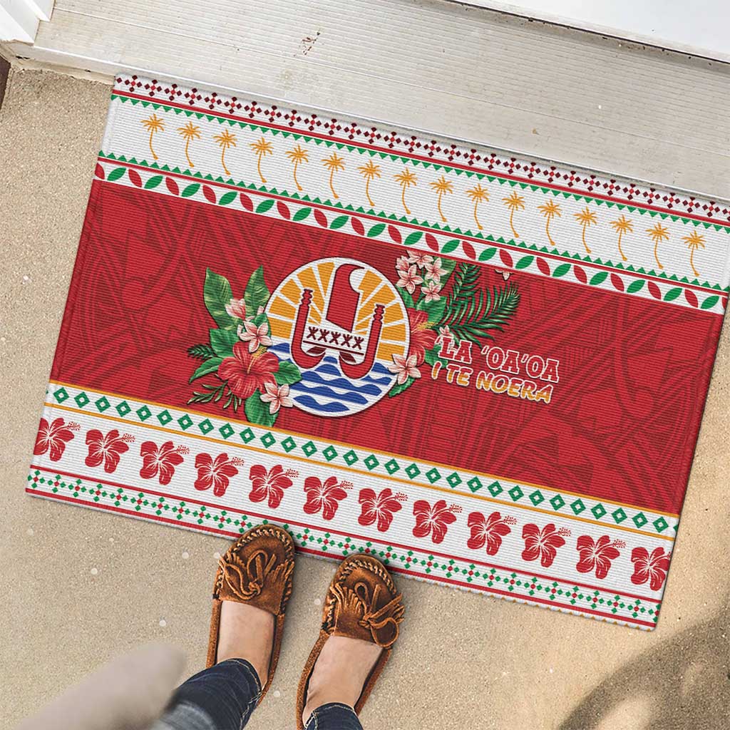 French Polynesia Christmas Rubber Doormat Coat Of Arms Merry Xmas LT05 - Polynesian Pride