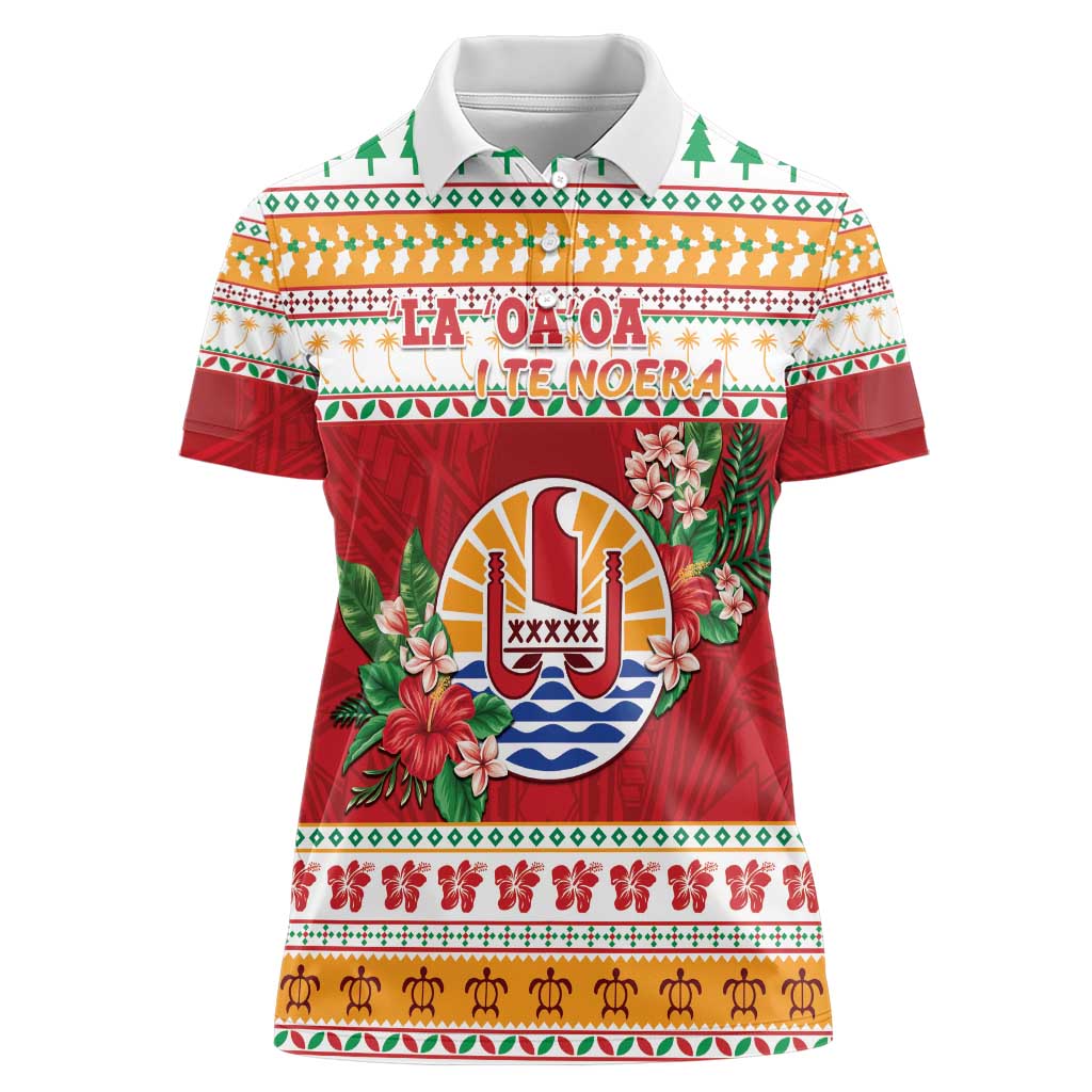 French Polynesia Christmas Women Polo Shirt Coat Of Arms Merry Xmas