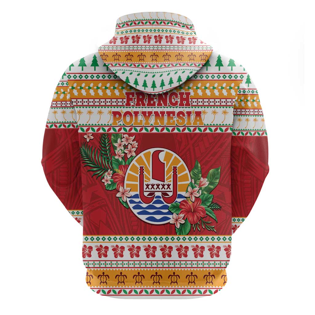 French Polynesia Christmas Zip Hoodie Coat Of Arms Merry Xmas