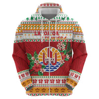 French Polynesia Christmas Zip Hoodie Coat Of Arms Merry Xmas