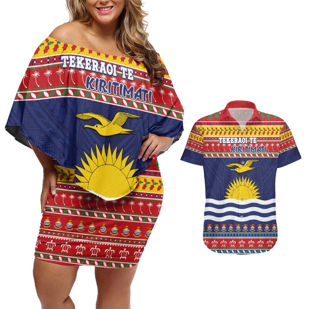 Kiribati Christmas Couples Matching Off Shoulder Short Dress and Hawaiian Shirt Coat Of Arms Tekeraoi Te Kiritimati