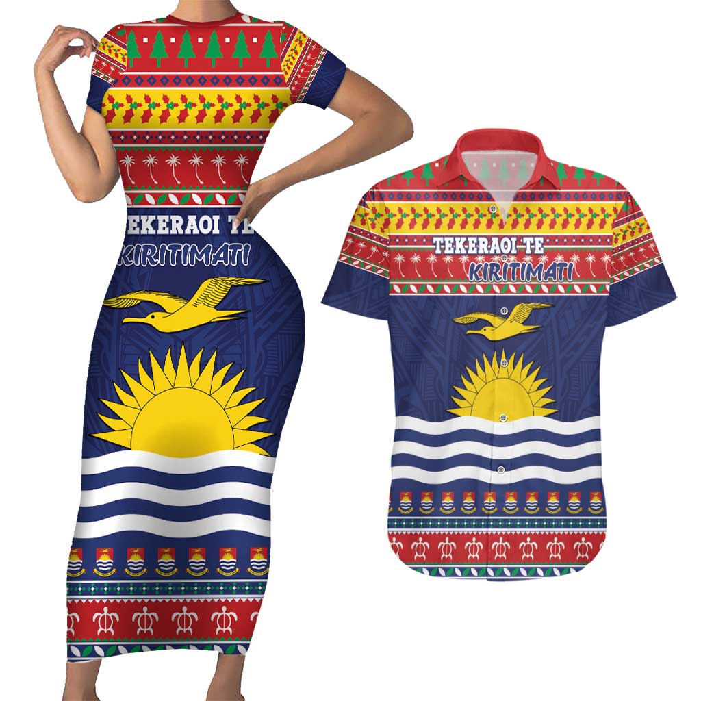 Kiribati Christmas Couples Matching Short Sleeve Bodycon Dress and Hawaiian Shirt Coat Of Arms Tekeraoi Te Kiritimati