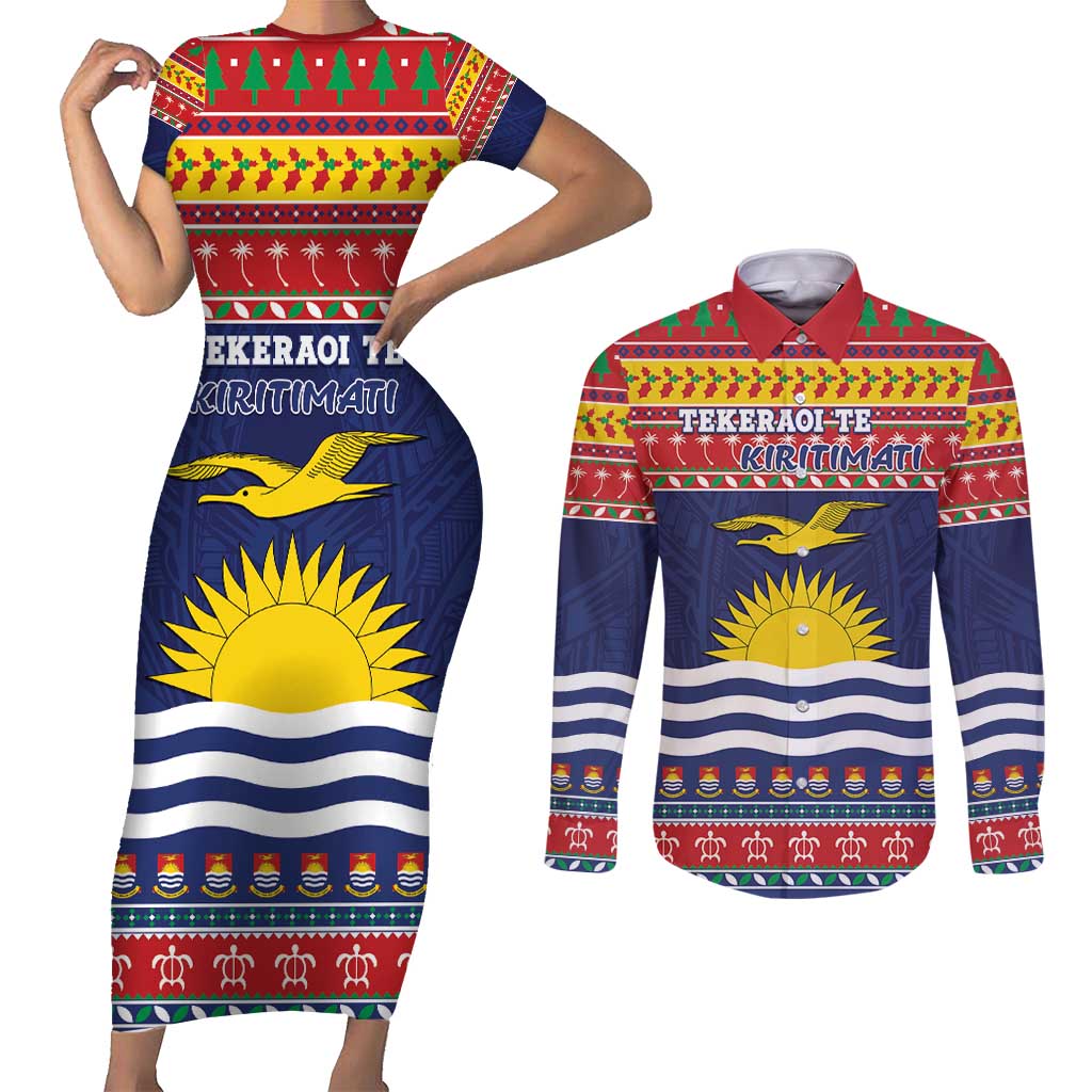 Kiribati Christmas Couples Matching Short Sleeve Bodycon Dress and Long Sleeve Button Shirt Coat Of Arms Tekeraoi Te Kiritimati