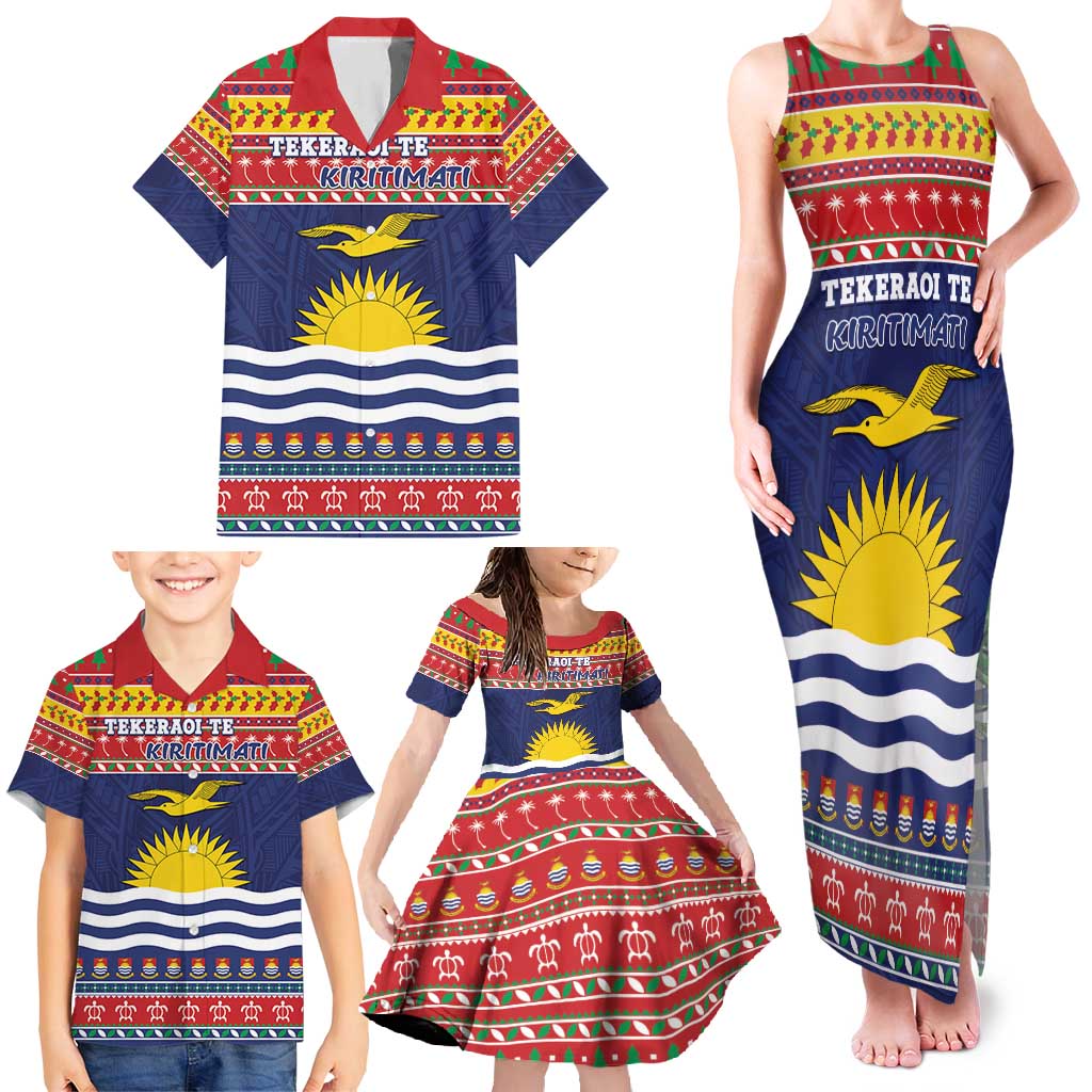 Kiribati Christmas Family Matching Tank Maxi Dress and Hawaiian Shirt Coat Of Arms Tekeraoi Te Kiritimati