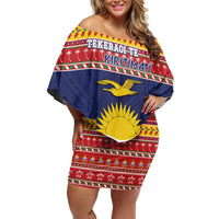Kiribati Christmas Off Shoulder Short Dress Coat Of Arms Tekeraoi Te Kiritimati