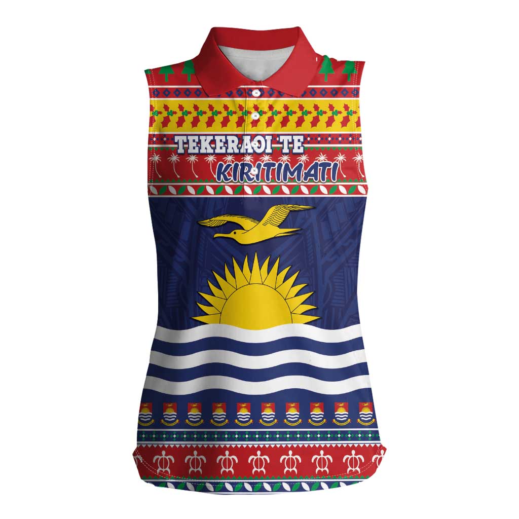 Kiribati Christmas Women Sleeveless Polo Shirt Coat Of Arms Tekeraoi Te Kiritimati