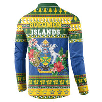 Solomon Islands Christmas Button Sweatshirt Coat Of Arms Merry Xmas