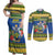 Solomon Islands Christmas Couples Matching Off Shoulder Maxi Dress and Long Sleeve Button Shirt Coat Of Arms Merry Xmas