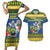 Solomon Islands Christmas Couples Matching Short Sleeve Bodycon Dress and Hawaiian Shirt Coat Of Arms Merry Xmas