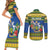 Solomon Islands Christmas Couples Matching Short Sleeve Bodycon Dress and Long Sleeve Button Shirt Coat Of Arms Merry Xmas