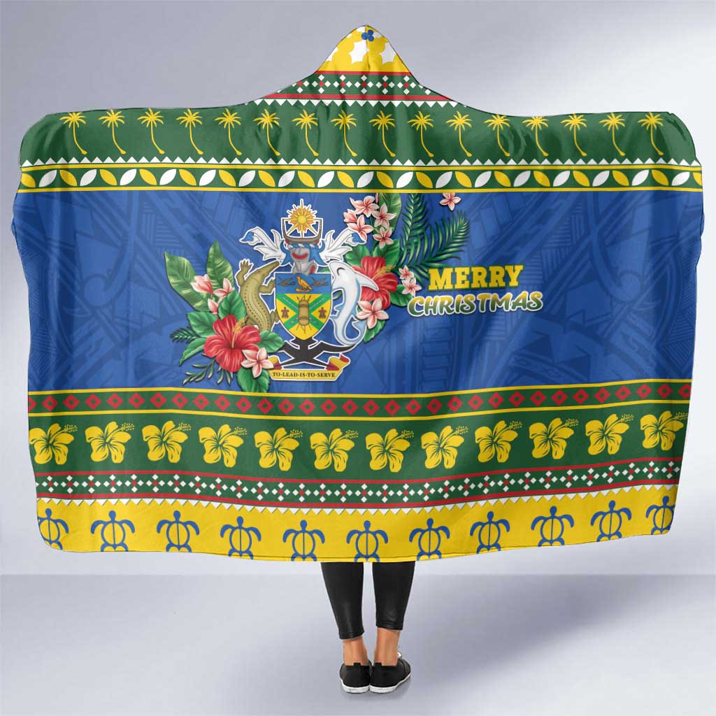 Solomon Islands Christmas Hooded Blanket Coat Of Arms Merry Xmas