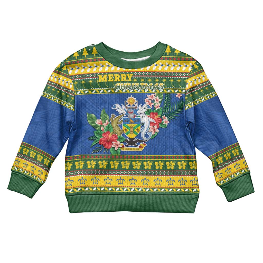 Solomon Islands Christmas Kid Ugly Christmas Sweater Coat Of Arms Merry Xmas