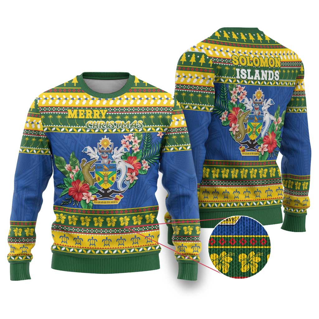 Solomon Islands Christmas Ugly Christmas Sweater Coat Of Arms Merry Xmas