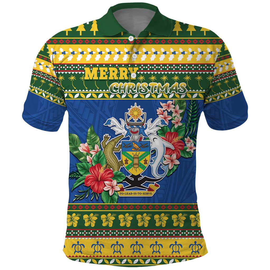 Solomon Islands Christmas Polo Shirt Coat Of Arms Merry Xmas