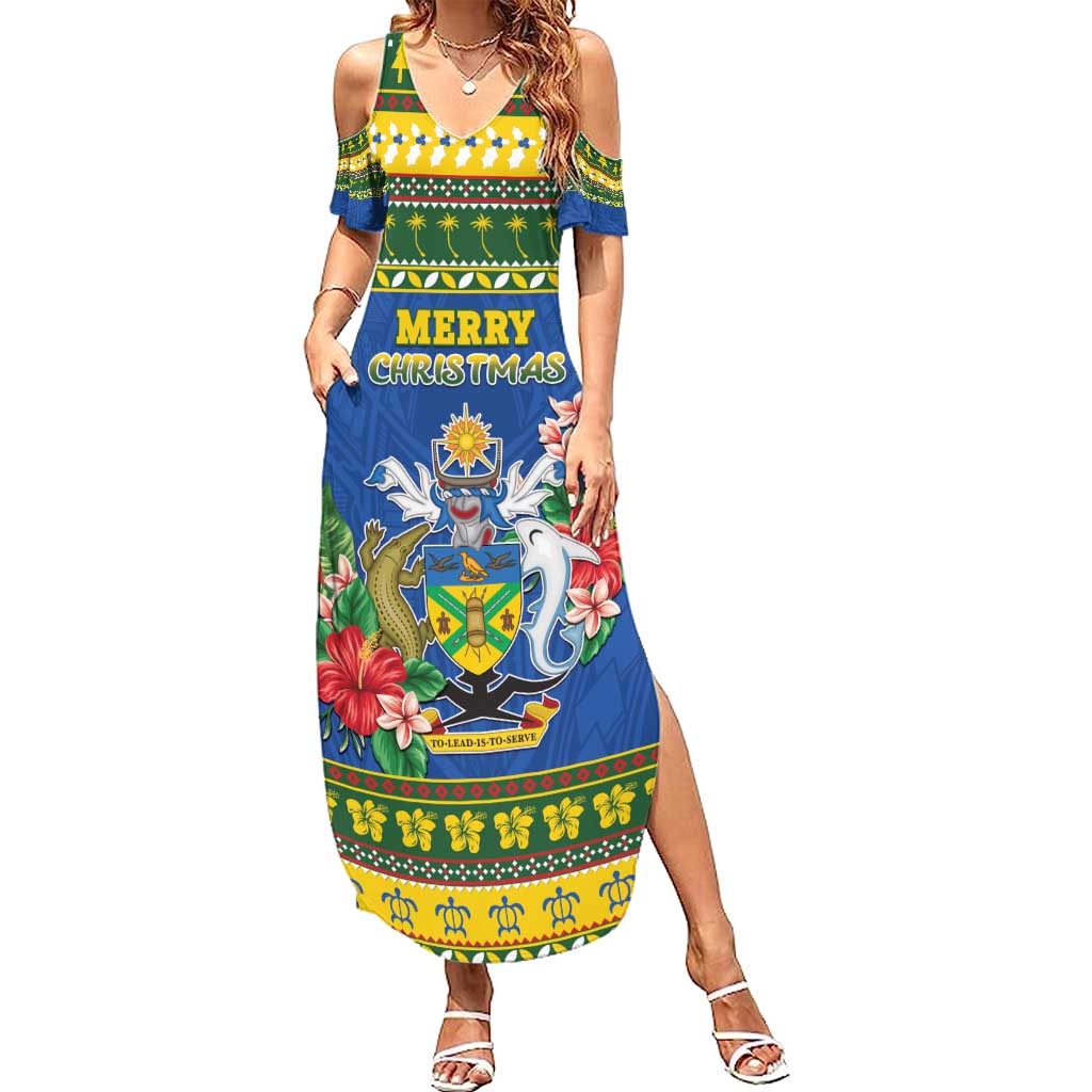 Solomon Islands Christmas Summer Maxi Dress Coat Of Arms Merry Xmas