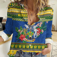Solomon Islands Christmas Women Casual Shirt Coat Of Arms Merry Xmas