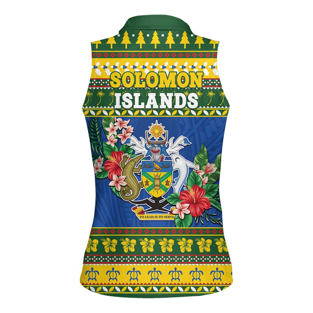 Solomon Islands Christmas Women Sleeveless Polo Shirt Coat Of Arms Merry Xmas