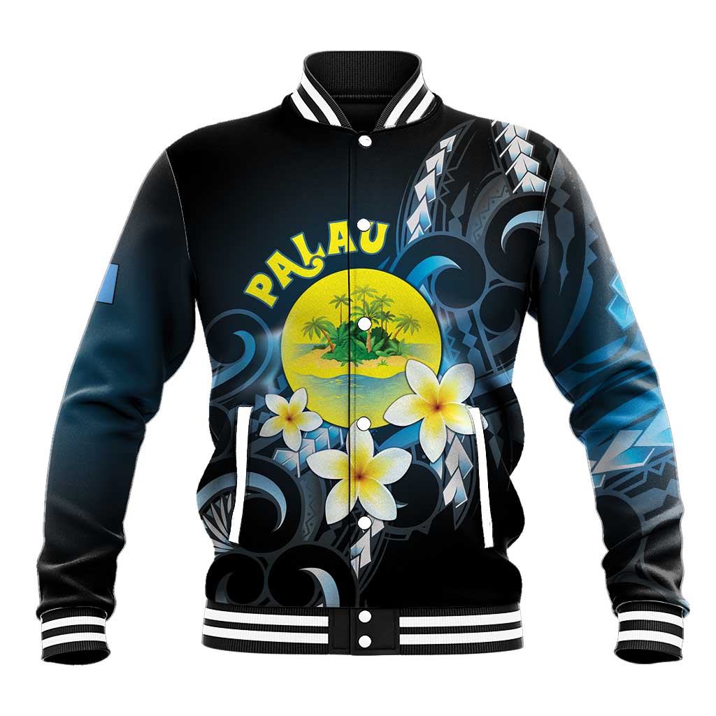 Palau United Nations Day Baseball Jacket Polynesian Curves Plumeria - Polynesian Pride