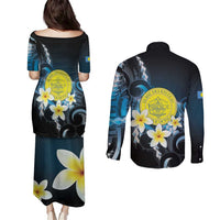 Palau United Nations Day Couples Matching Puletasi and Long Sleeve Button Shirt Polynesian Curves Plumeria - Polynesian Pride