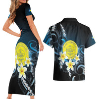 Palau United Nations Day Couples Matching Short Sleeve Bodycon Dress and Hawaiian Shirt Polynesian Curves Plumeria - Polynesian Pride