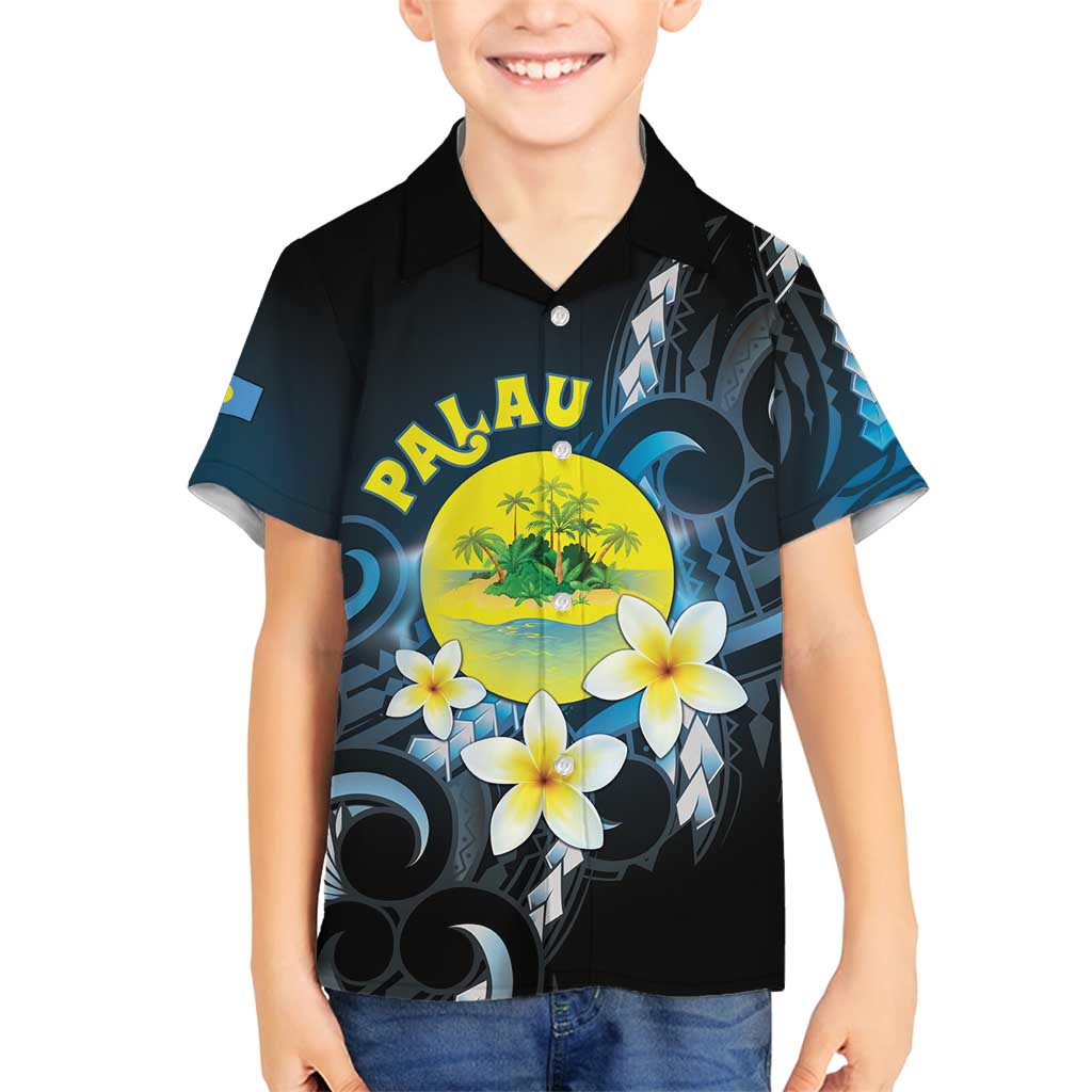 Palau United Nations Day Family Matching Long Sleeve Bodycon Dress and Hawaiian Shirt Polynesian Curves Plumeria - Polynesian Pride