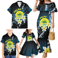 Palau United Nations Day Family Matching Mermaid Dress and Hawaiian Shirt Polynesian Curves Plumeria - Polynesian Pride