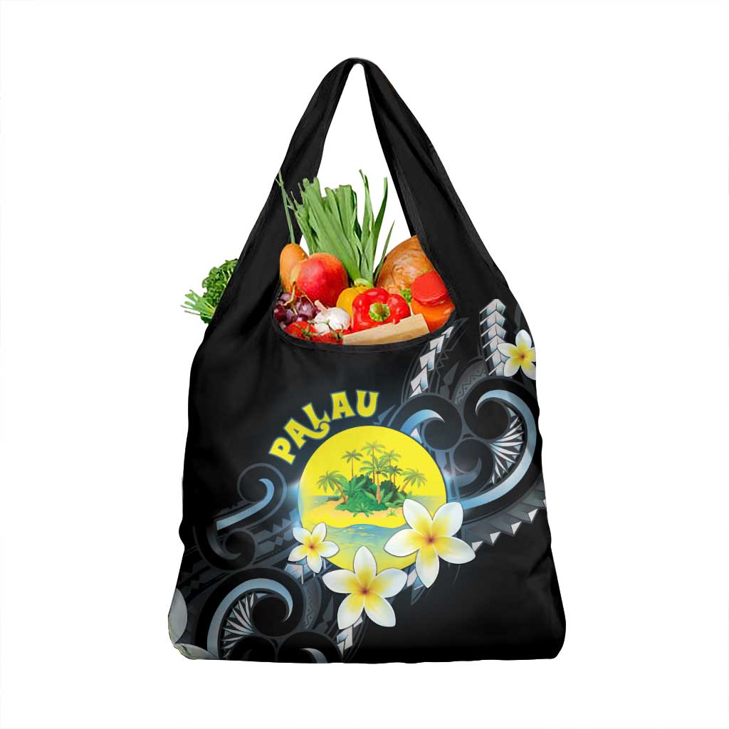 Palau United Nations Day Grocery Bag Polynesian Curves Plumeria - Polynesian Pride