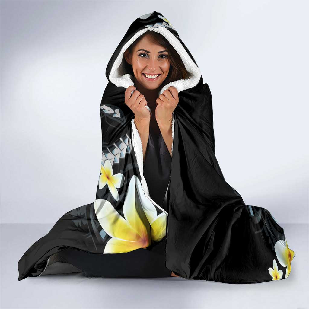Palau United Nations Day Hooded Blanket Polynesian Curves Plumeria - Polynesian Pride