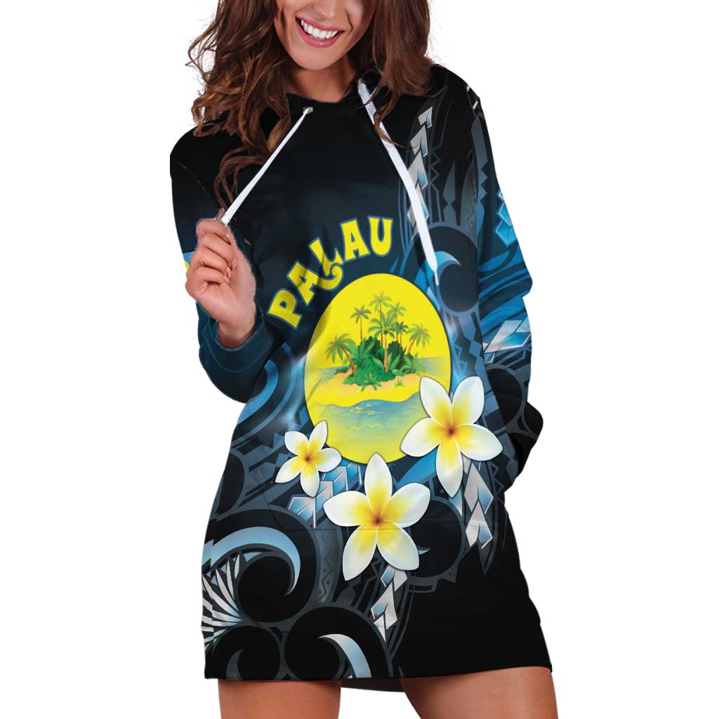 Palau United Nations Day Hoodie Dress Polynesian Curves Plumeria - Polynesian Pride