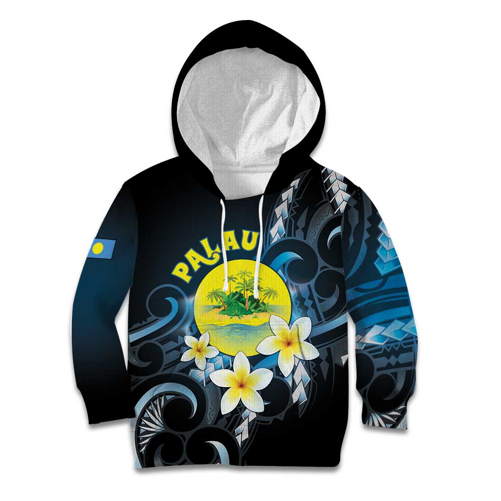 Palau United Nations Day Kid Hoodie Polynesian Curves Plumeria - Polynesian Pride