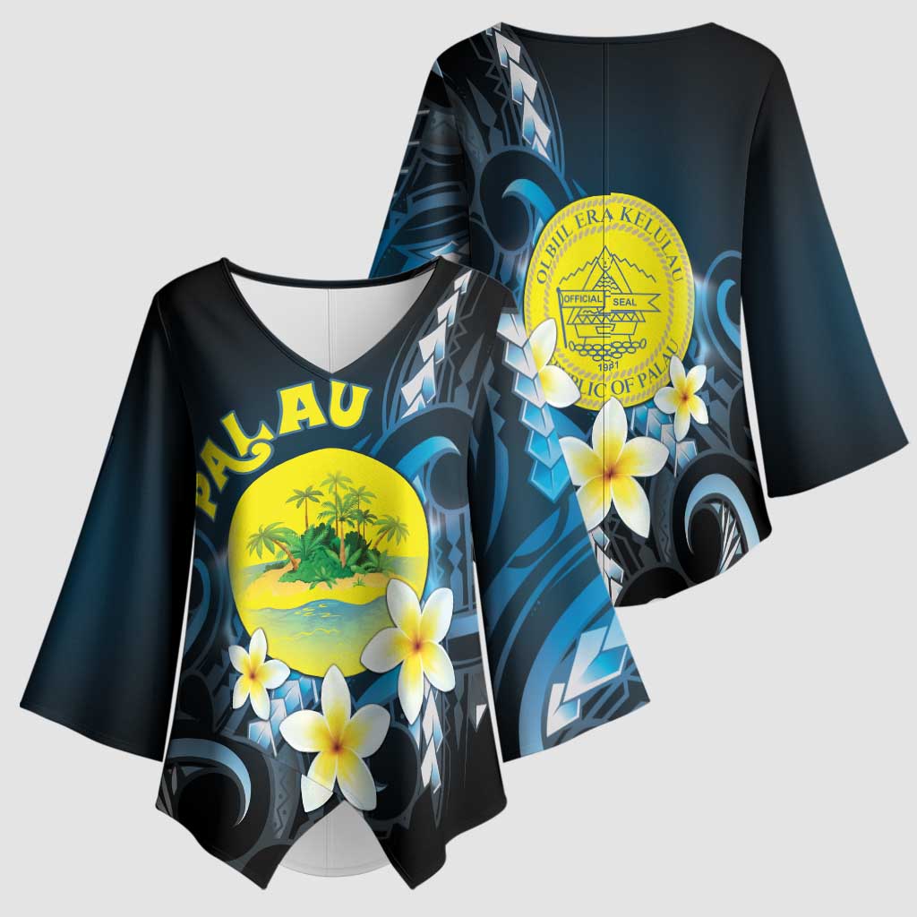 Palau United Nations Day Kimono Sleeve Blouse Polynesian Curves Plumeria - Polynesian Pride