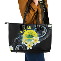 Palau United Nations Day Leather Tote Bag Polynesian Curves Plumeria - Polynesian Pride