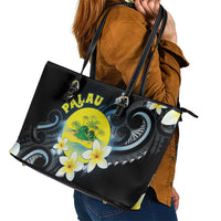 Palau United Nations Day Leather Tote Bag Polynesian Curves Plumeria - Polynesian Pride