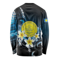 Palau United Nations Day Long Sleeve Shirt Polynesian Curves Plumeria - Polynesian Pride