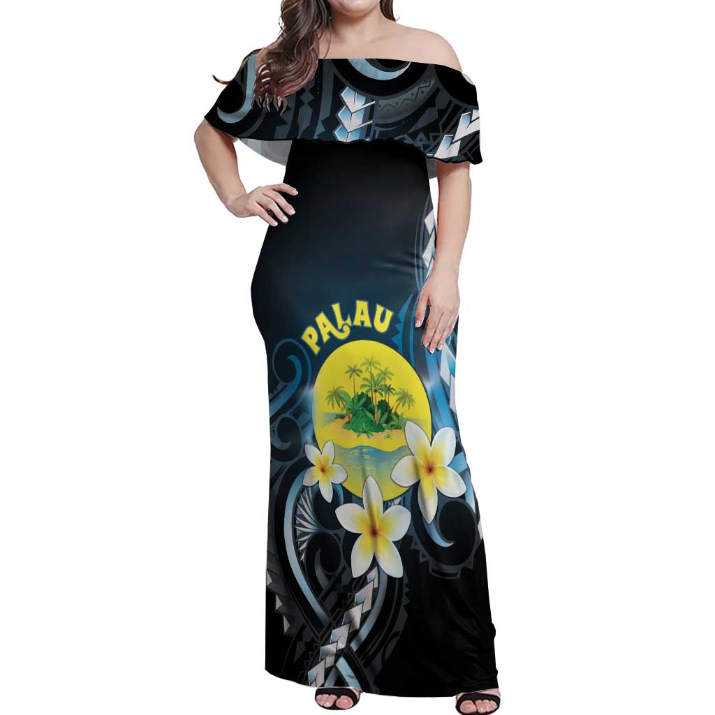 Palau United Nations Day Off Shoulder Maxi Dress Polynesian Curves Plumeria - Polynesian Pride