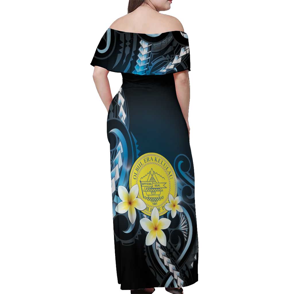 Palau United Nations Day Off Shoulder Maxi Dress Polynesian Curves Plumeria - Polynesian Pride