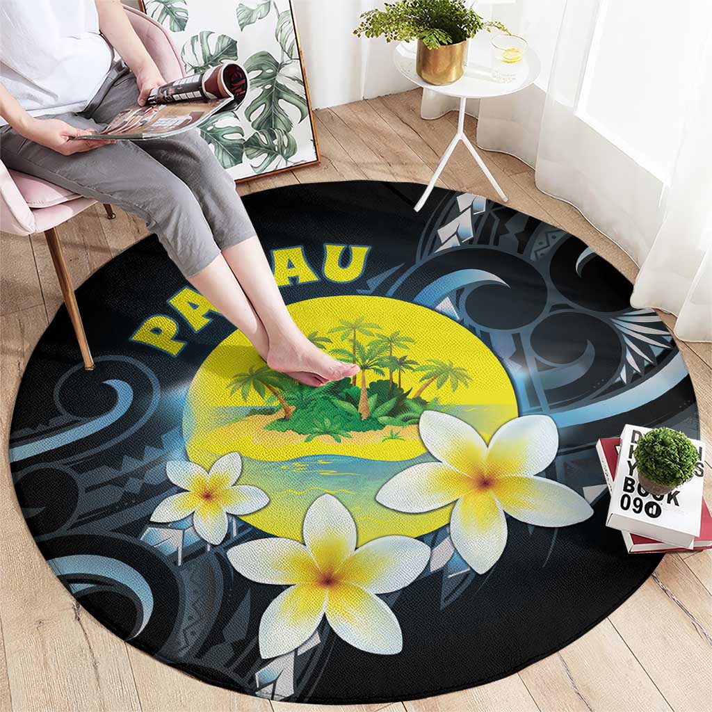 Palau United Nations Day Round Carpet Polynesian Curves Plumeria - Polynesian Pride