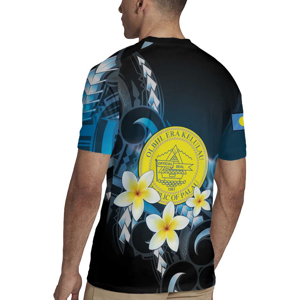 Palau United Nations Day Rugby Jersey Polynesian Curves Plumeria - Polynesian Pride