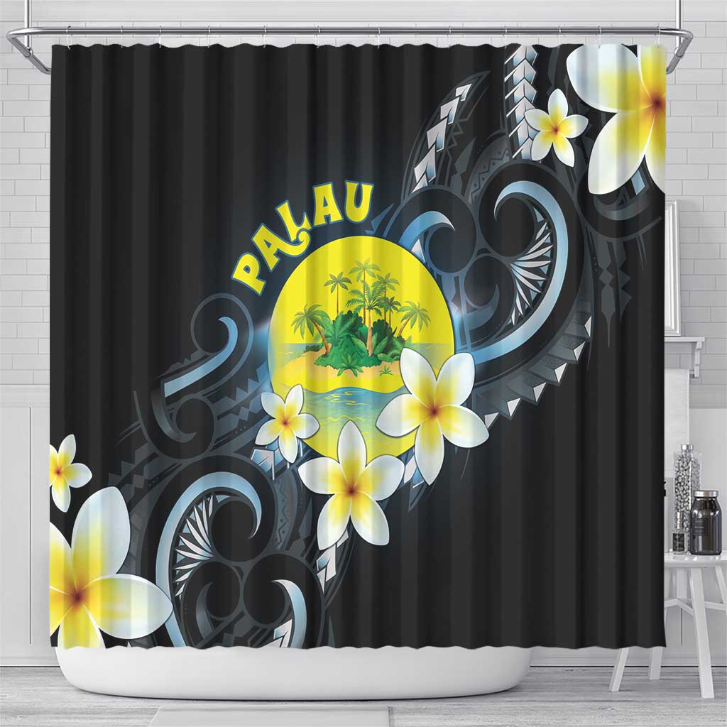 Palau United Nations Day Shower Curtain Polynesian Curves Plumeria - Polynesian Pride