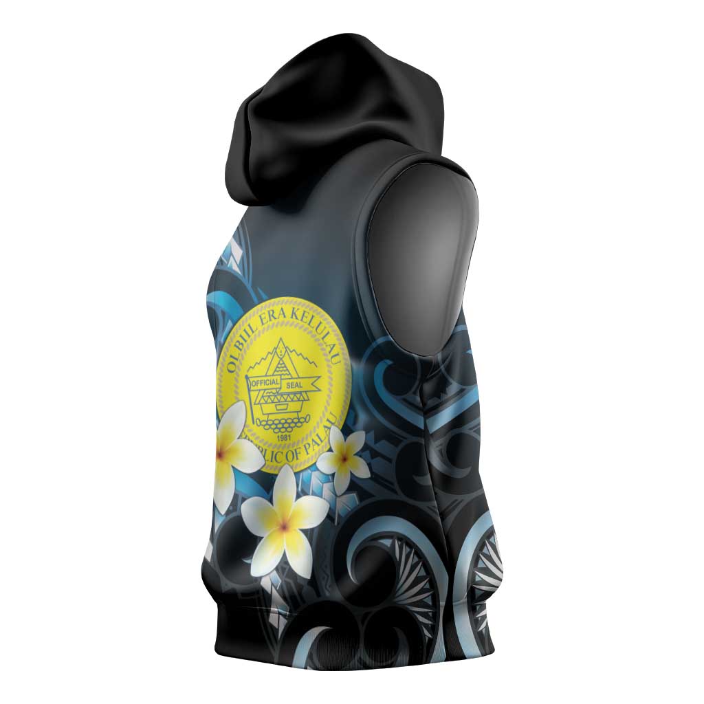 Palau United Nations Day Sleeveless Hoodie Polynesian Curves Plumeria - Polynesian Pride