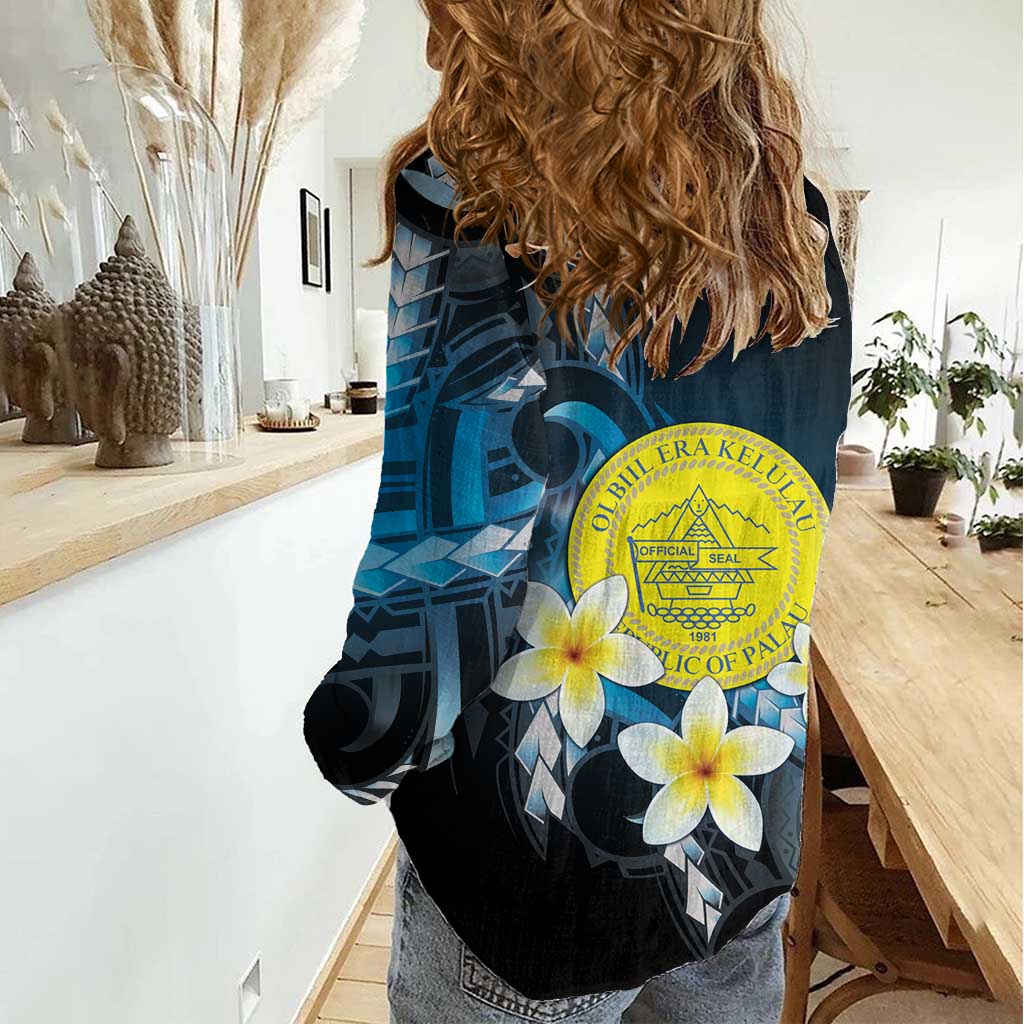 Palau United Nations Day Women Casual Shirt Polynesian Curves Plumeria - Polynesian Pride