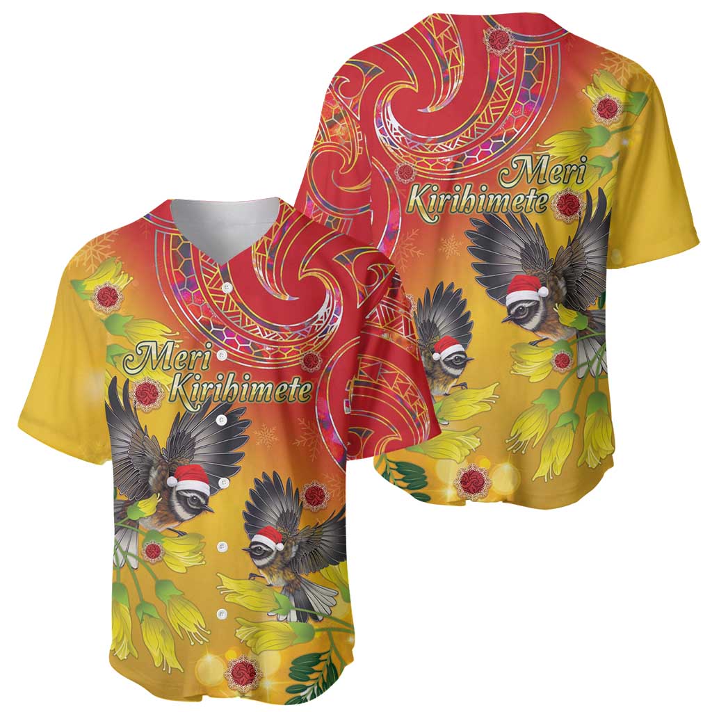 New Zealand Piwakawaka Christmas Baseball Jersey With Maori Pattern