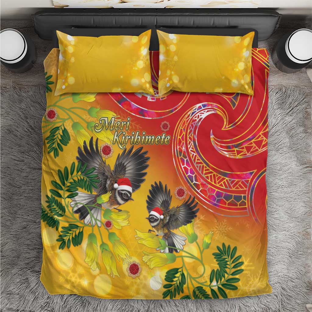 New Zealand Piwakawaka Christmas Bedding Set With Maori Pattern