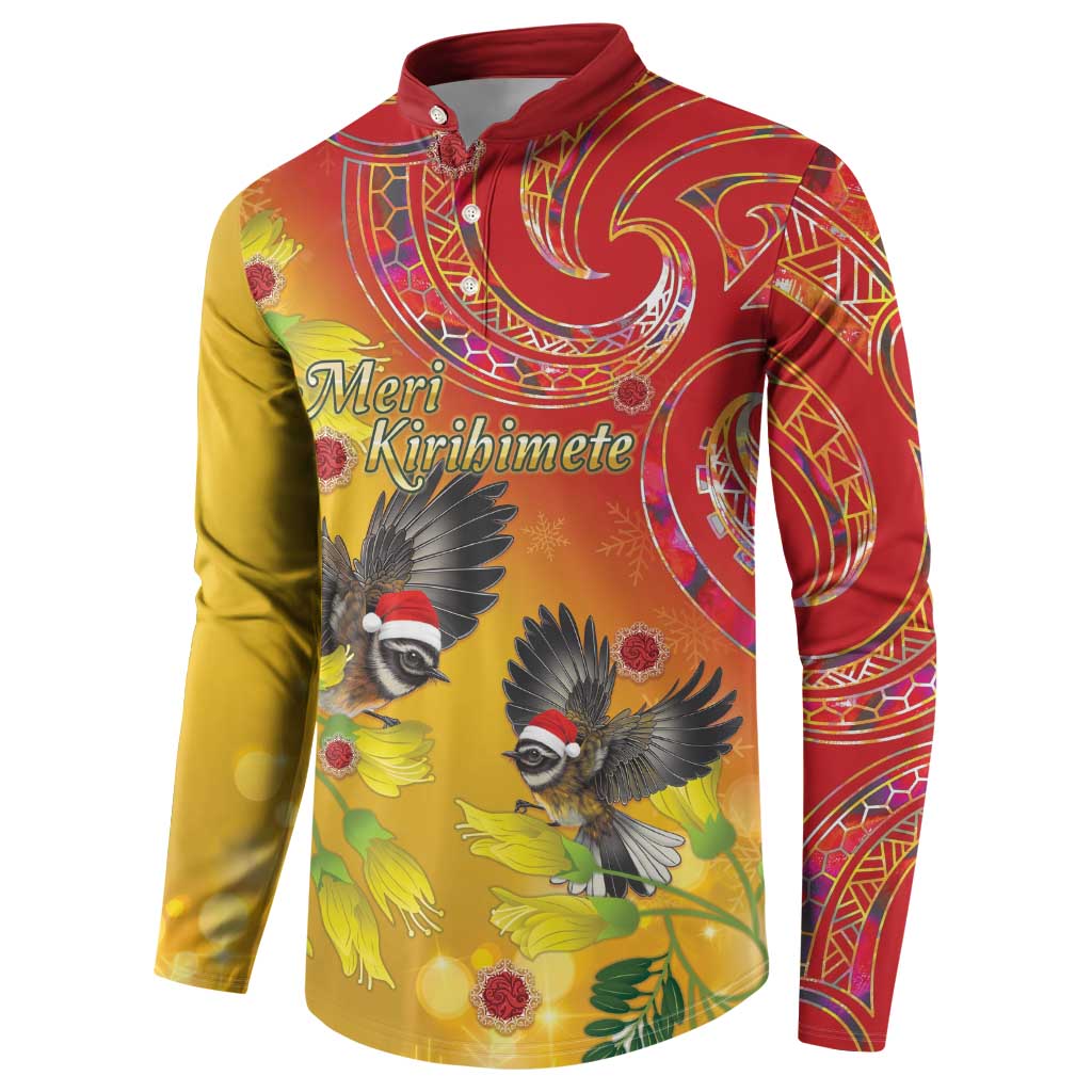 New Zealand Piwakawaka Christmas Button Sweatshirt With Maori Pattern LT05 - Polynesian Pride