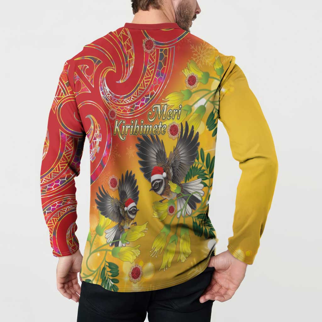 New Zealand Piwakawaka Christmas Button Sweatshirt With Maori Pattern LT05 - Polynesian Pride
