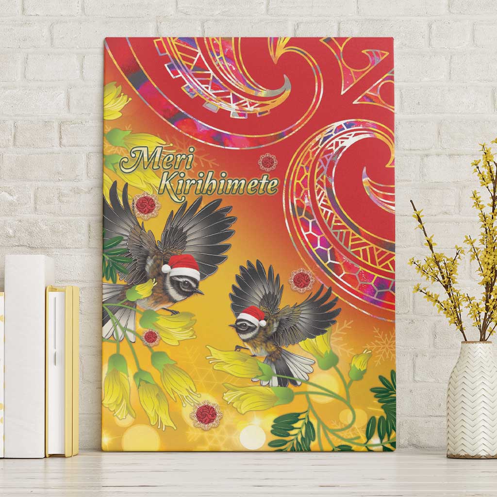 New Zealand Piwakawaka Christmas Canvas Wall Art With Maori Pattern LT05 Without Frame Yellow - Polynesian Pride