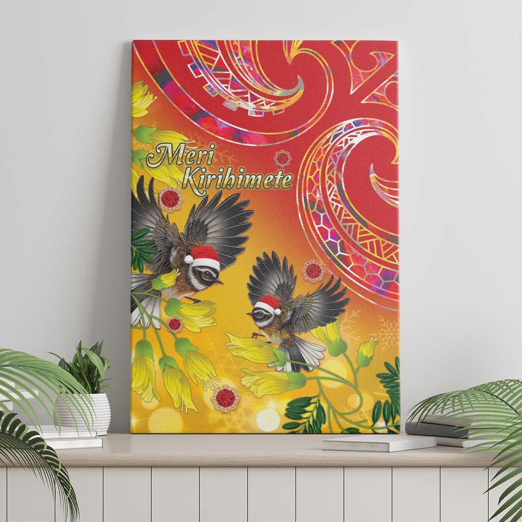 New Zealand Piwakawaka Christmas Canvas Wall Art With Maori Pattern LT05 - Polynesian Pride