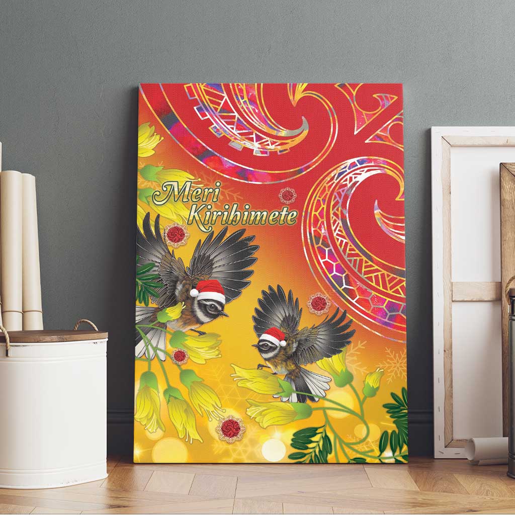 New Zealand Piwakawaka Christmas Canvas Wall Art With Maori Pattern LT05 - Polynesian Pride