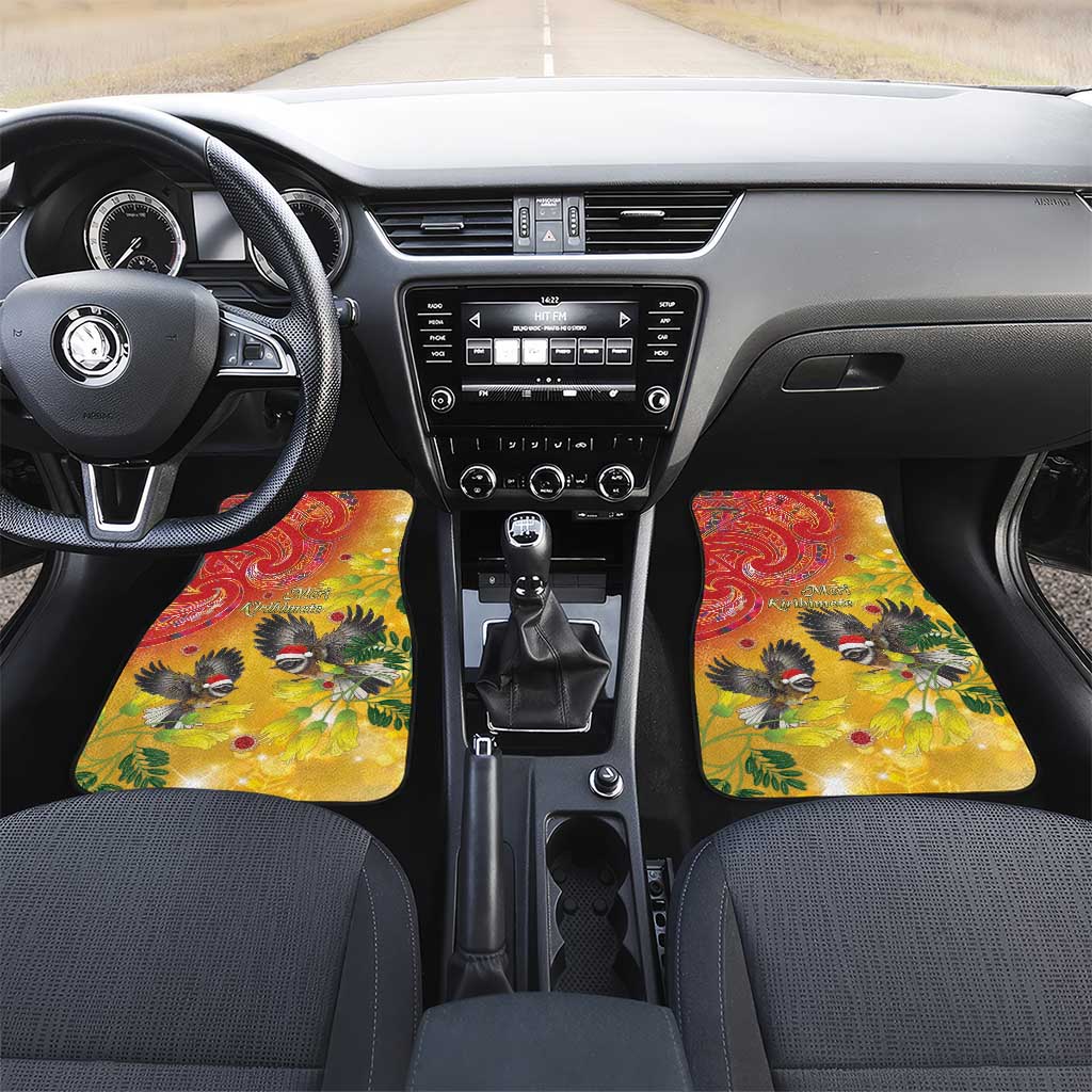 New Zealand Piwakawaka Christmas Car Mats With Maori Pattern LT05 Set 2pcs - Front Yellow - Polynesian Pride