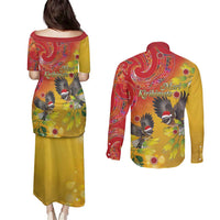 New Zealand Piwakawaka Christmas Couples Matching Puletasi and Long Sleeve Button Shirt With Maori Pattern LT05 - Polynesian Pride